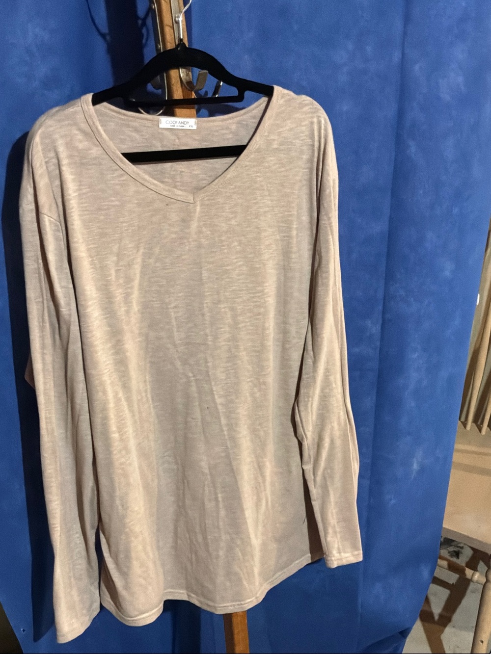 Cozy V-Neck Long Sleeve Top in Light Taupe